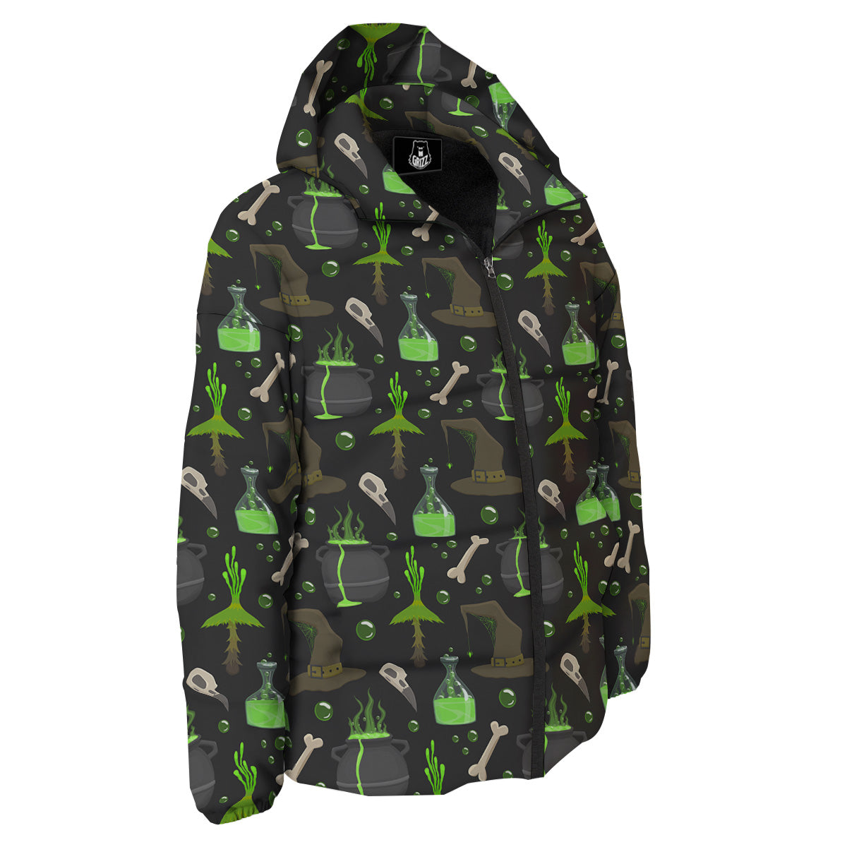 Halloween Green Poison Witch Print Pattern Down Jacket-grizzshop