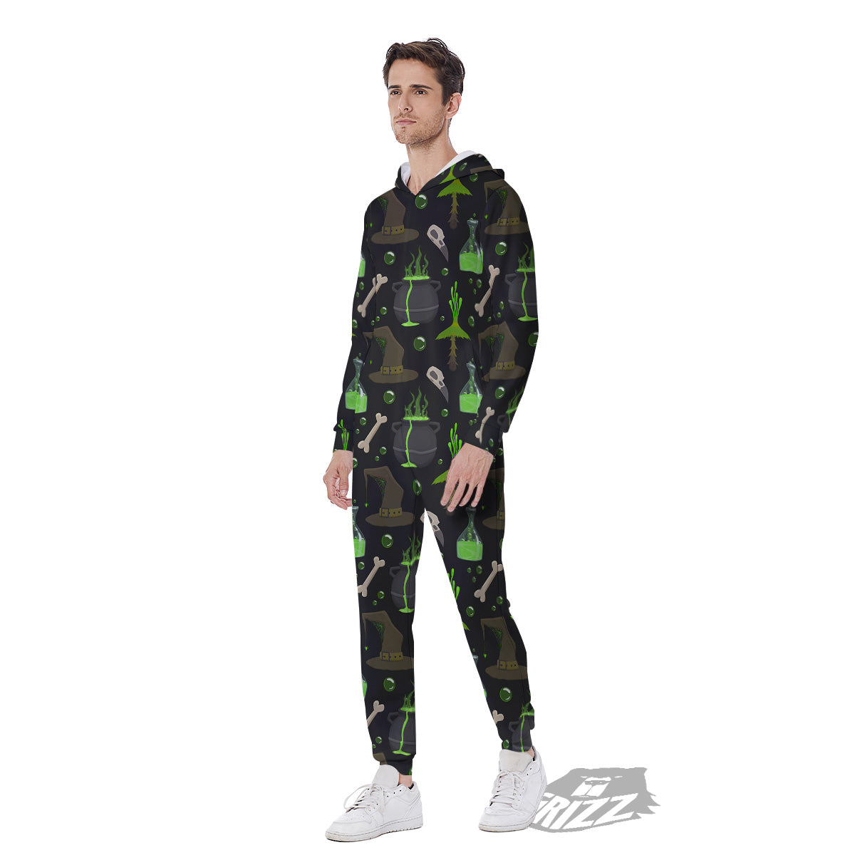 Halloween Green Poison Witch Print Pattern Men's Jumpsuit-grizzshop