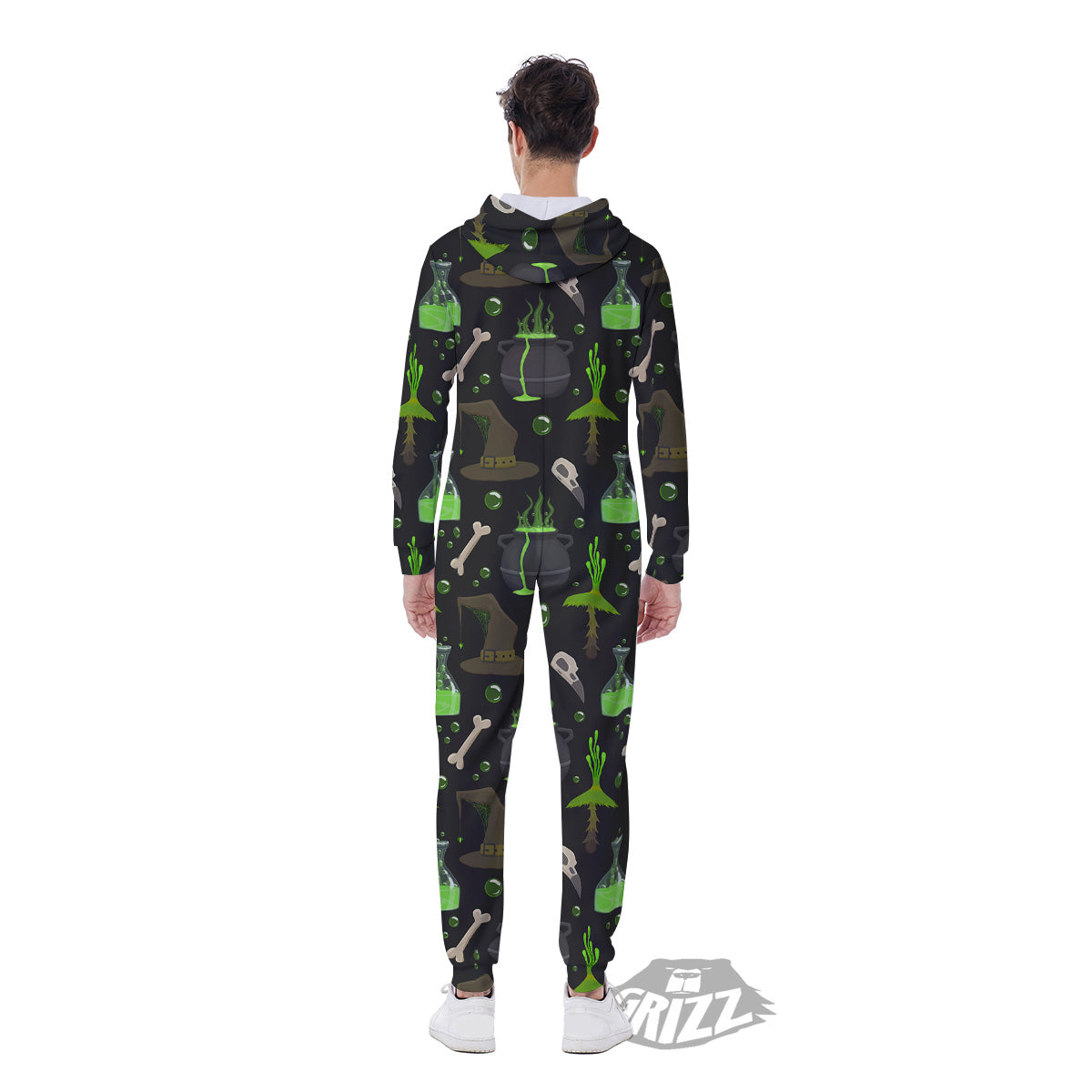Halloween Green Poison Witch Print Pattern Men's Jumpsuit-grizzshop