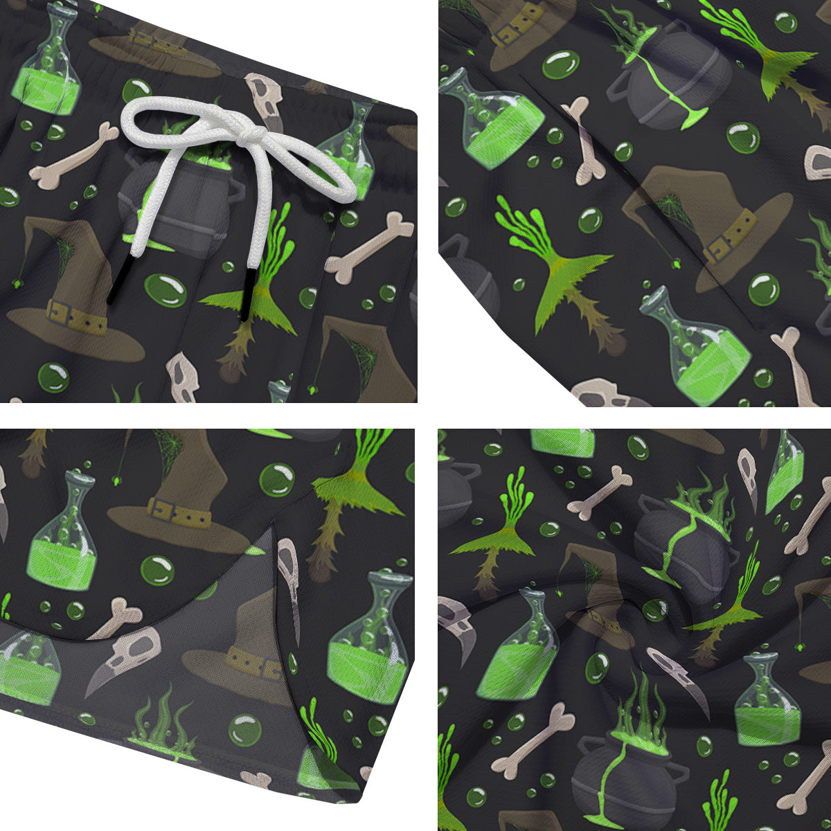 Halloween Green Poison Witch Print Pattern Men's Running Shorts-grizzshop