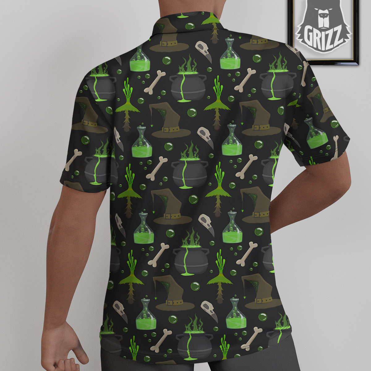 Halloween Green Poison Witch Print Pattern Untucked Shirts-grizzshop