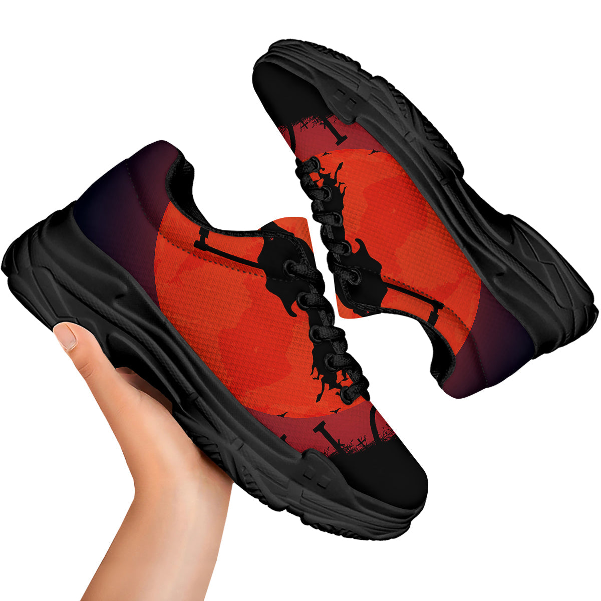 Halloween Grim Reaper Print Black Chunky Shoes-grizzshop