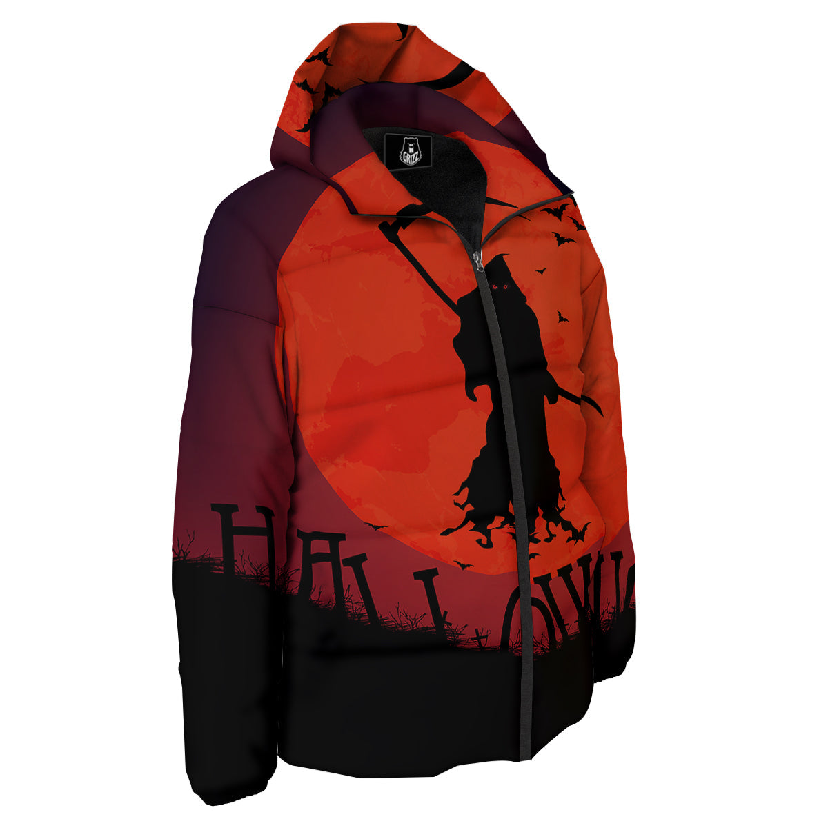 Halloween Grim Reaper Print Down Jacket-grizzshop