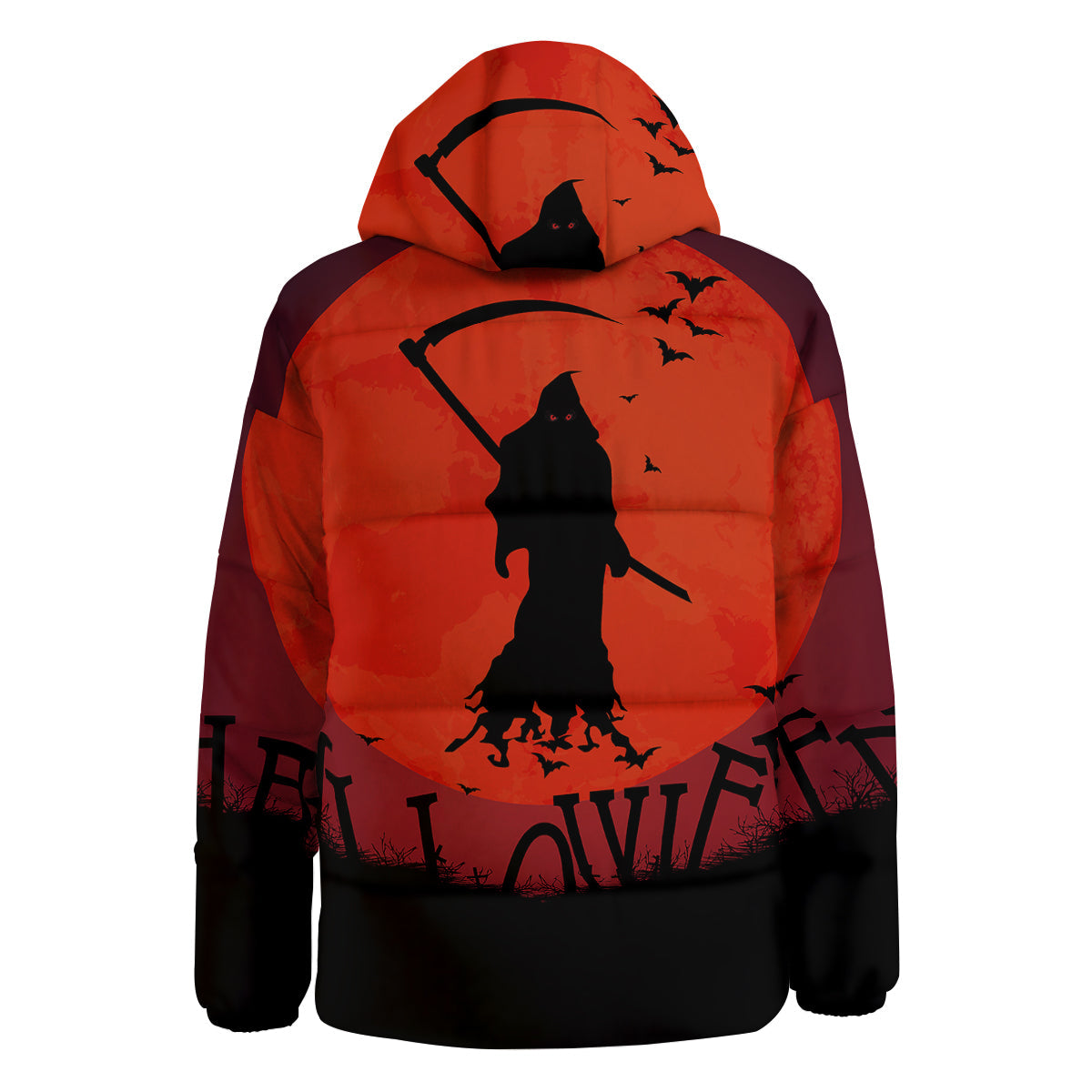 Halloween Grim Reaper Print Down Jacket-grizzshop