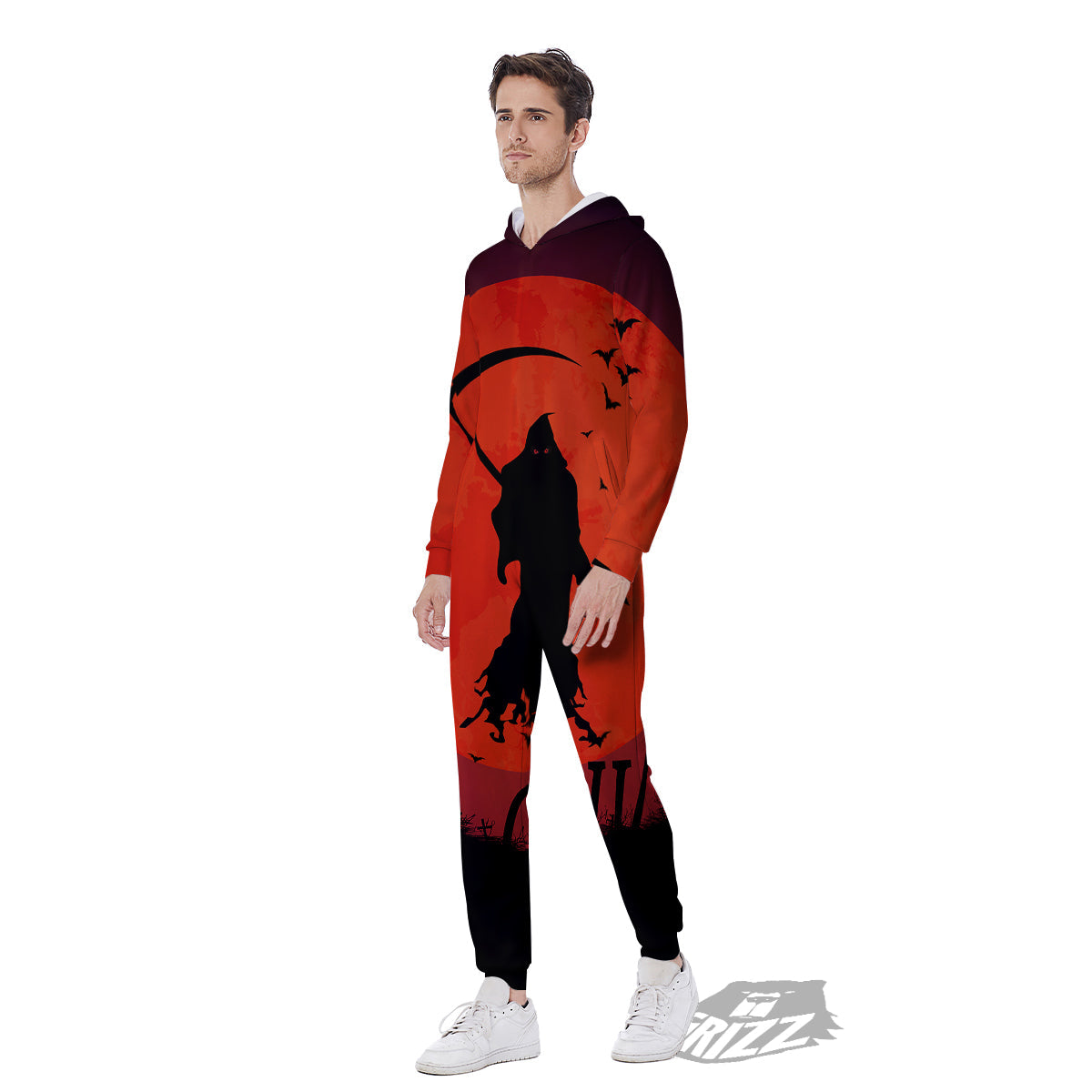 Halloween Grim Reaper Print Men's Jumpsuit-grizzshop