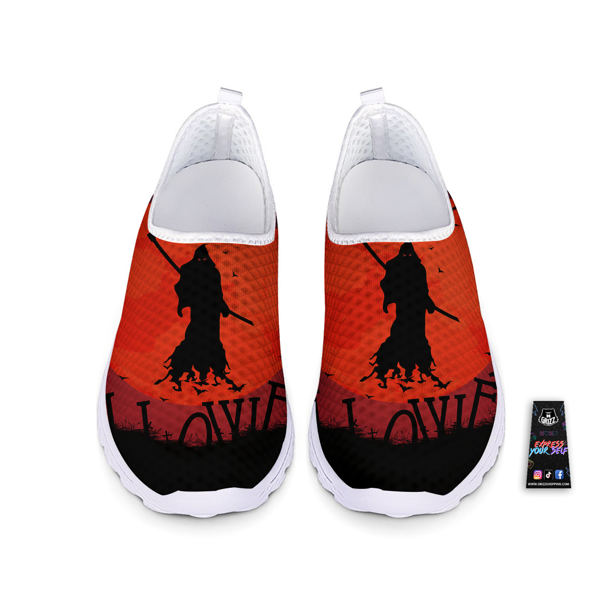 Halloween Grim Reaper Print Nurse Shoes-grizzshop