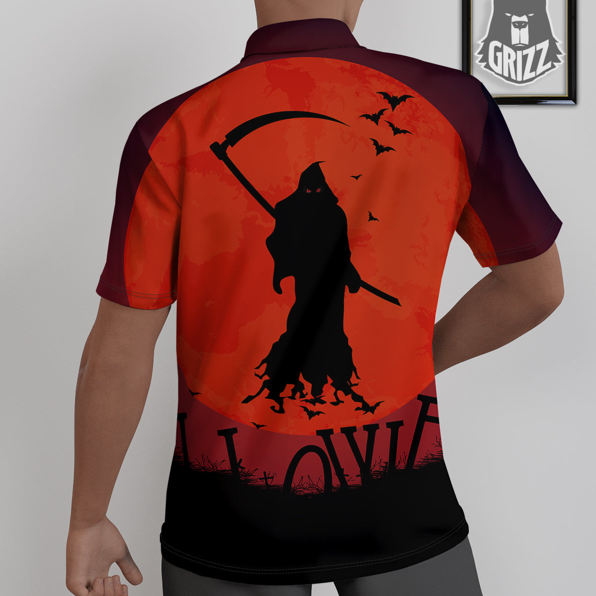 Halloween Grim Reaper Print Untucked Shirts-grizzshop