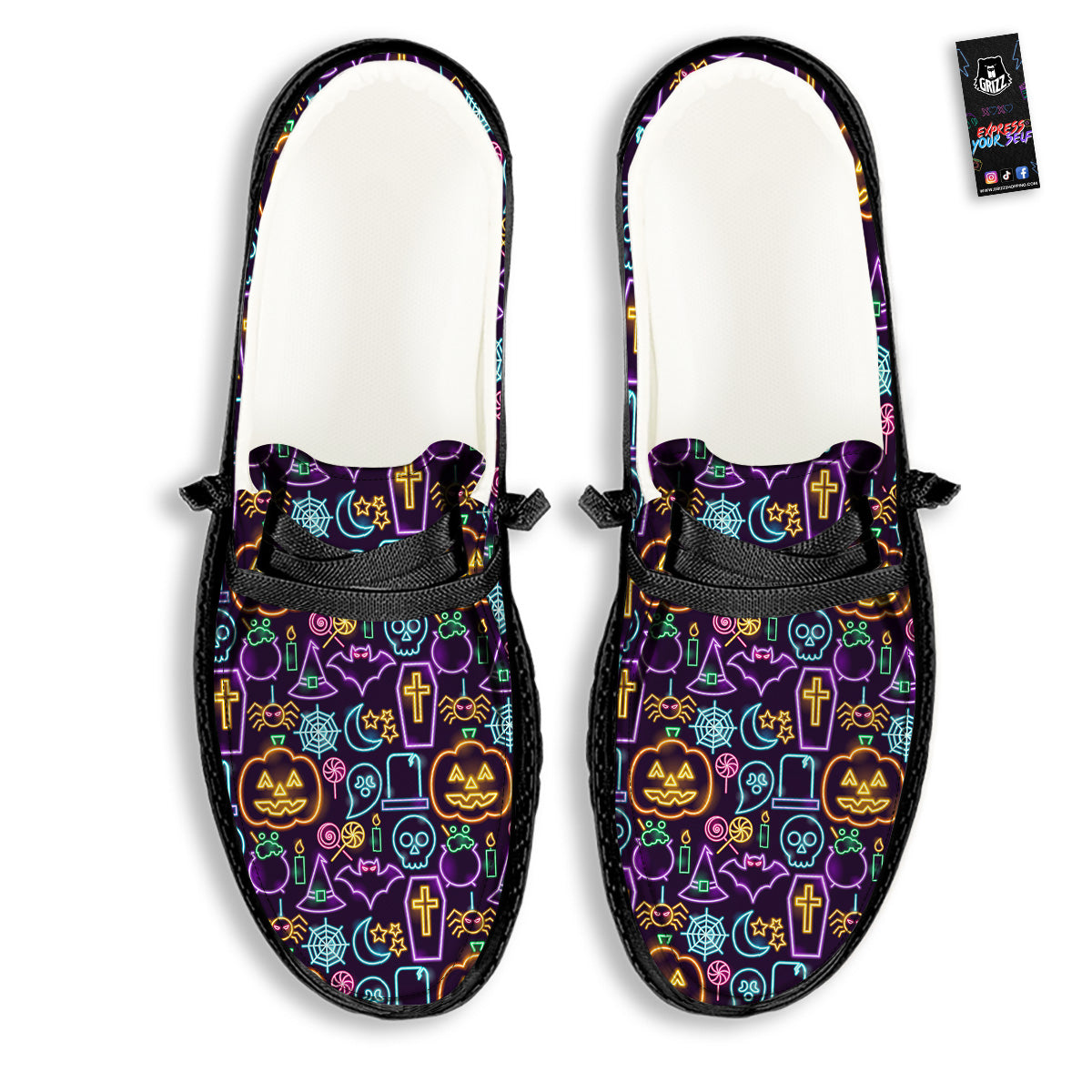 Halloween Neon Cute Print Pattern Black Loafers-grizzshop