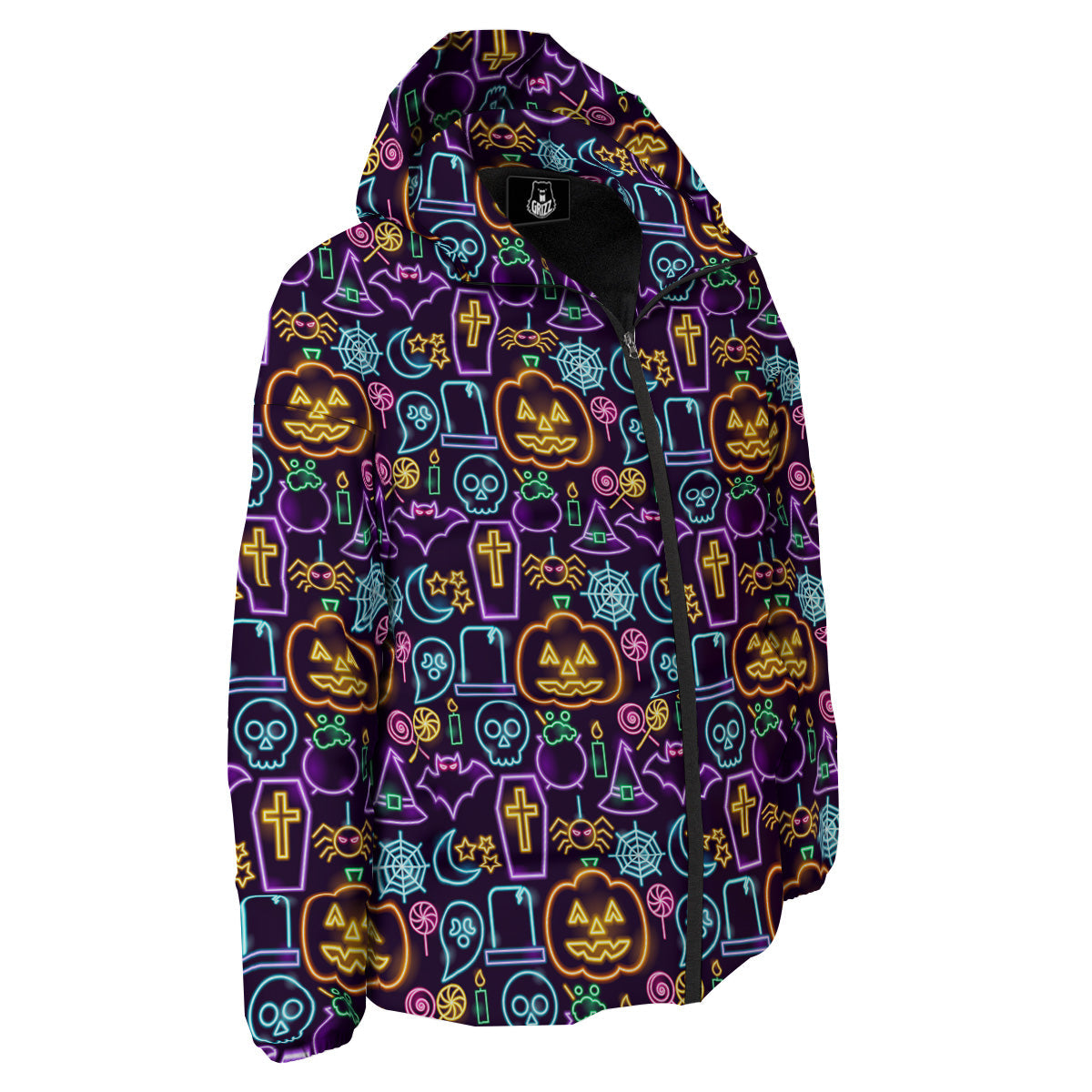 Halloween Neon Cute Print Pattern Down Jacket-grizzshop