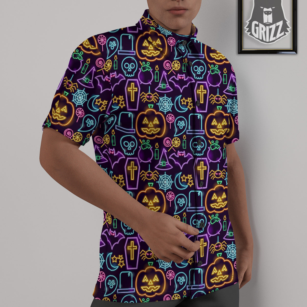 Halloween Neon Cute Print Pattern Untucked Shirts-grizzshop
