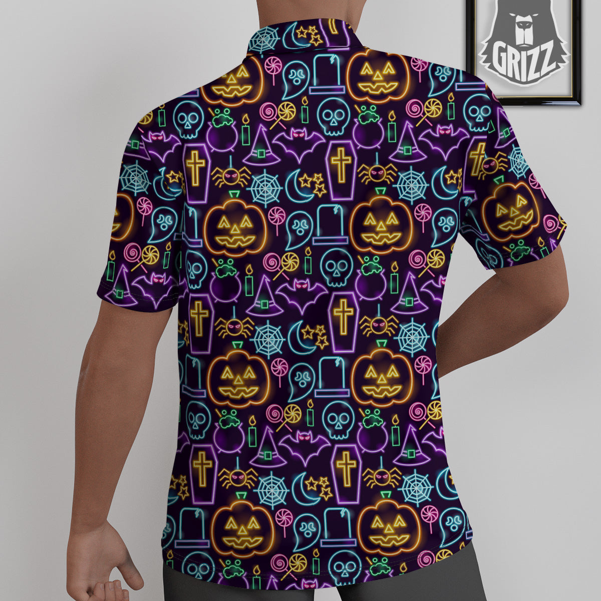 Halloween Neon Cute Print Pattern Untucked Shirts-grizzshop