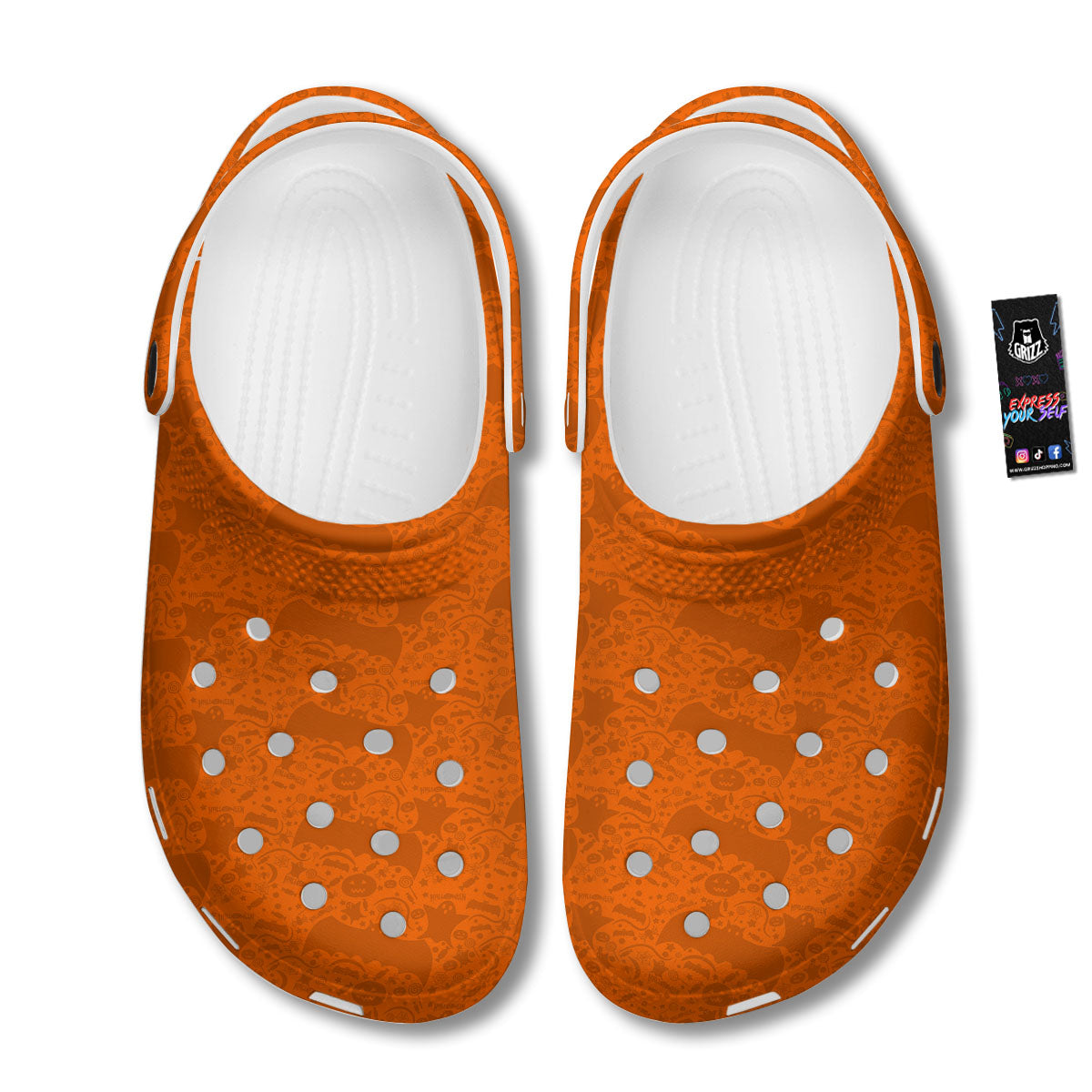 Halloween Orange Print Pattern Clog-grizzshop