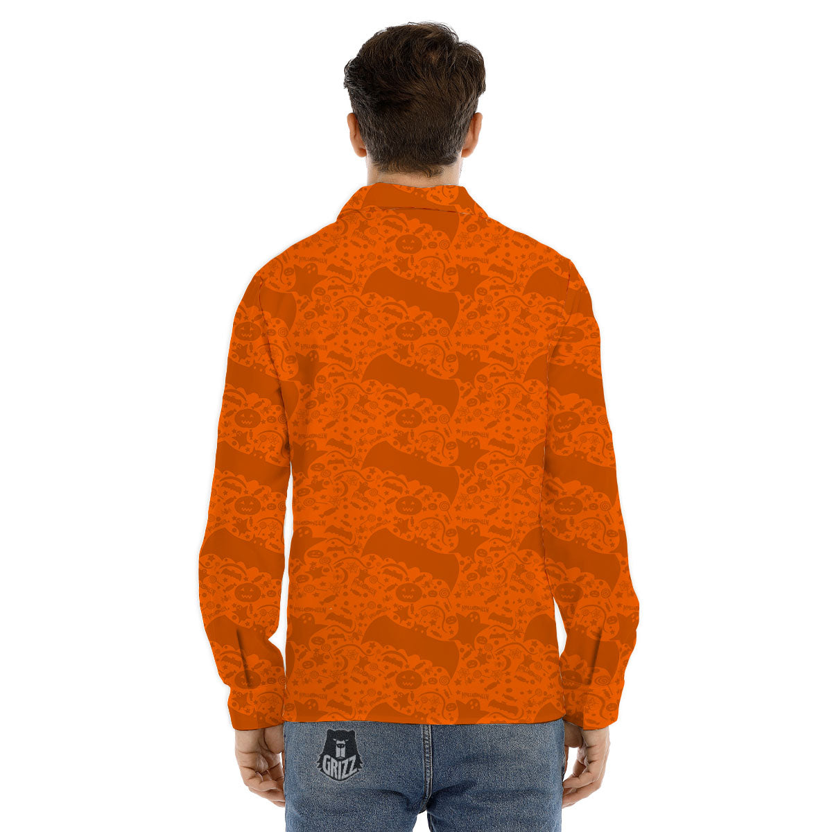 Halloween Orange Print Pattern Men's Dress Shirts-grizzshop