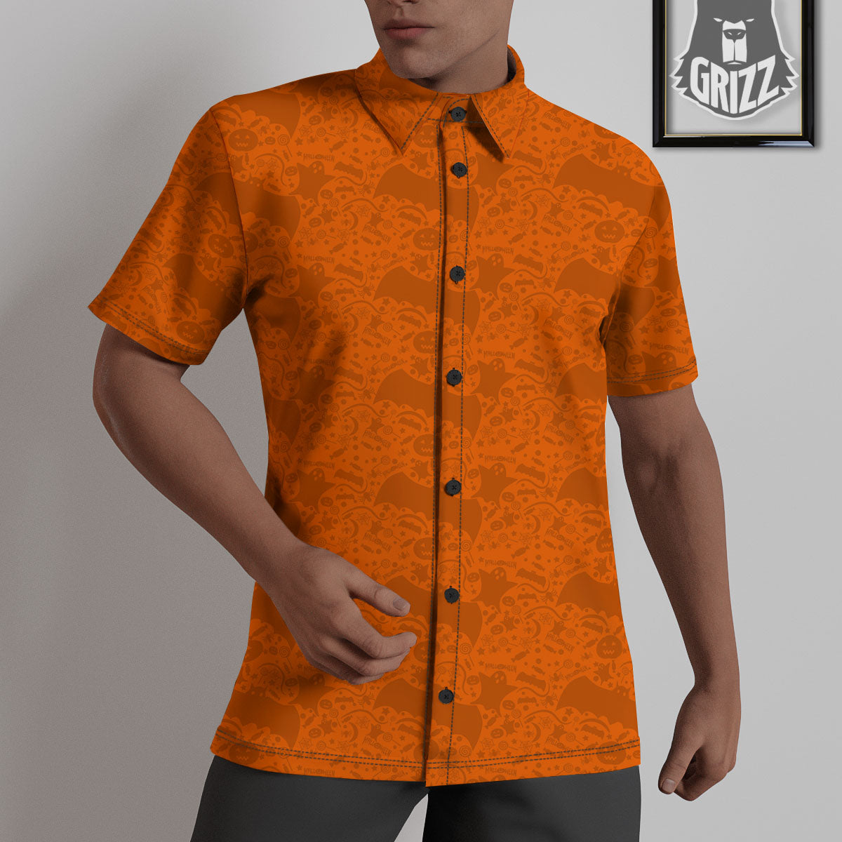 Halloween Orange Print Pattern Untucked Shirts-grizzshop