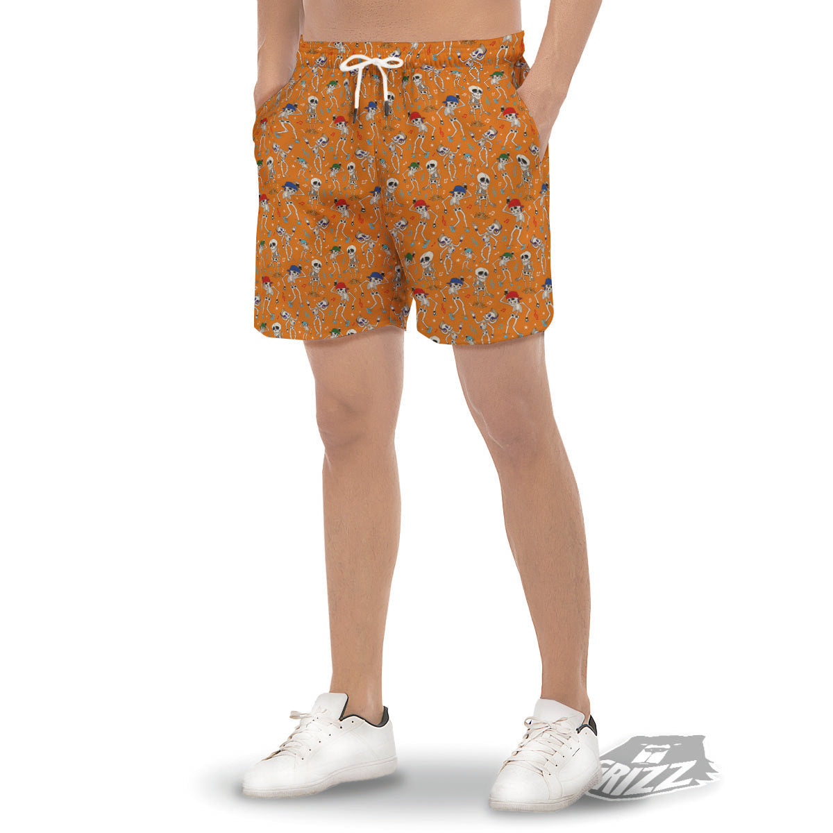 Halloween Party Orange Print Pattern Men's Gym Shorts-grizzshop