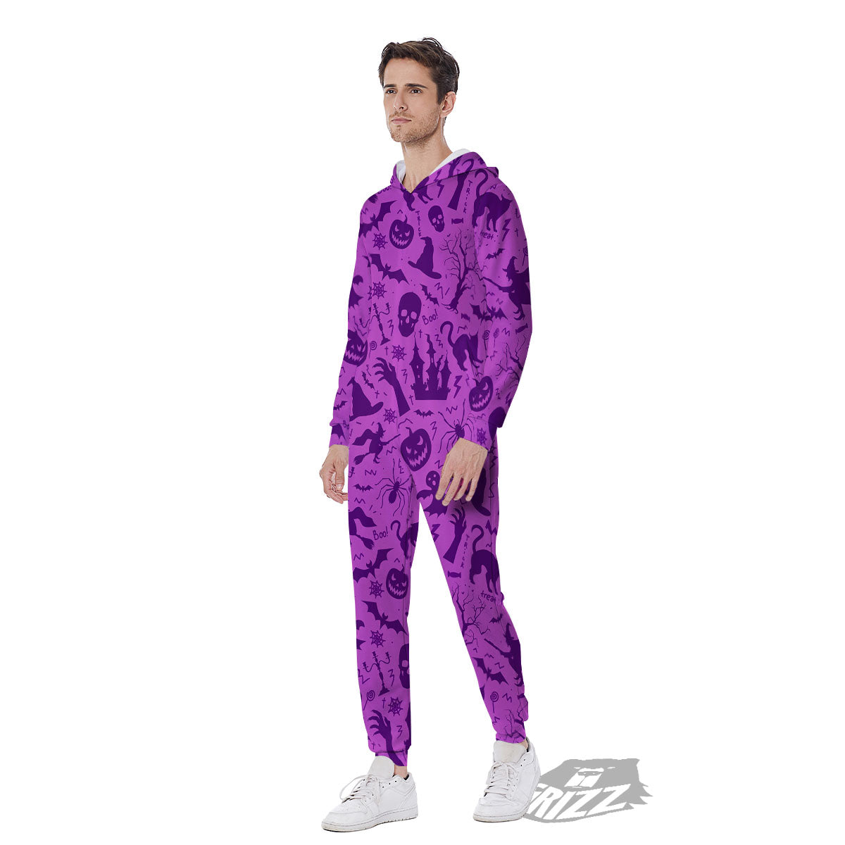 Halloween Purple Print Pattern Men's Jumpsuit-grizzshop