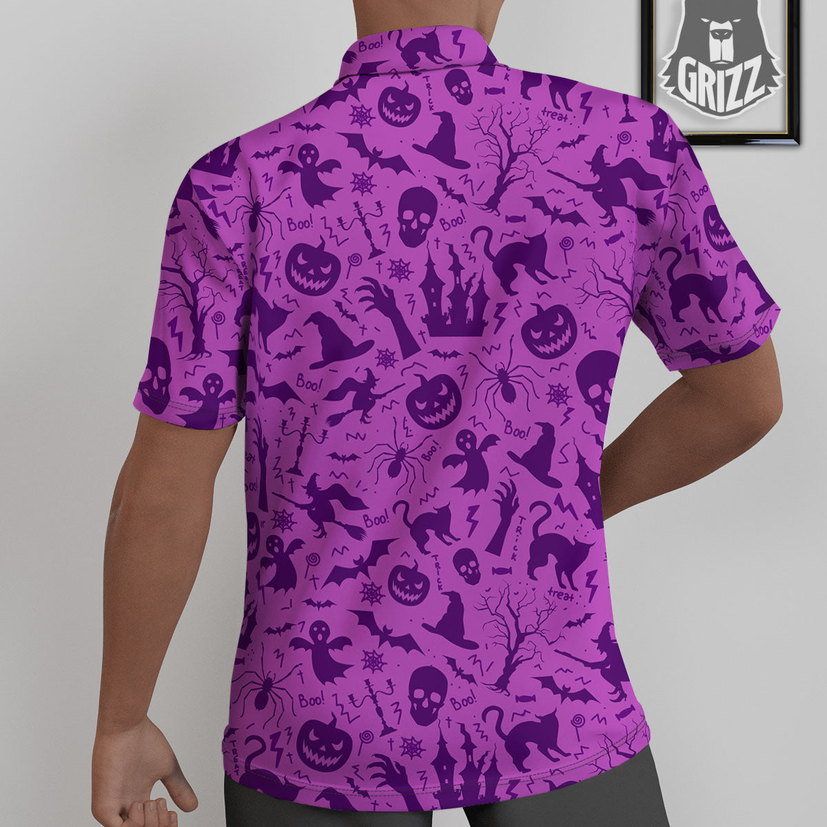 Halloween Purple Print Pattern Untucked Shirts-grizzshop