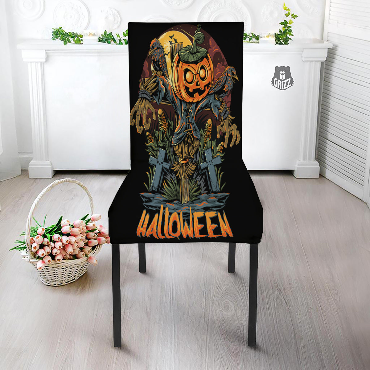 Halloween Scarecrow Print Dining Chair Slipcover-grizzshop