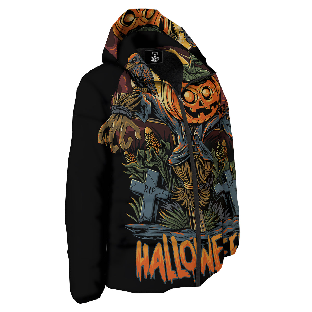 Halloween Scarecrow Print Down Jacket-grizzshop