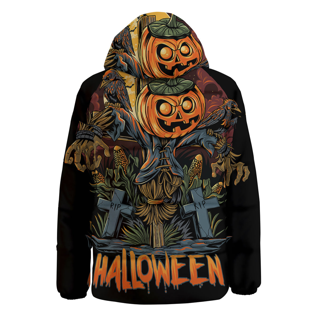 Halloween Scarecrow Print Down Jacket-grizzshop
