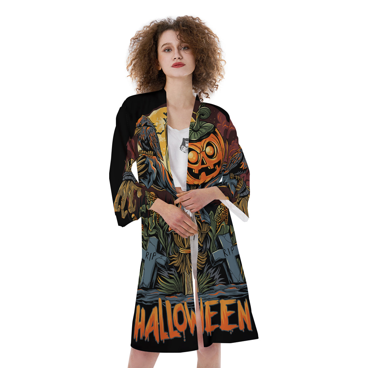 Halloween Scarecrow Print Kimono-grizzshop