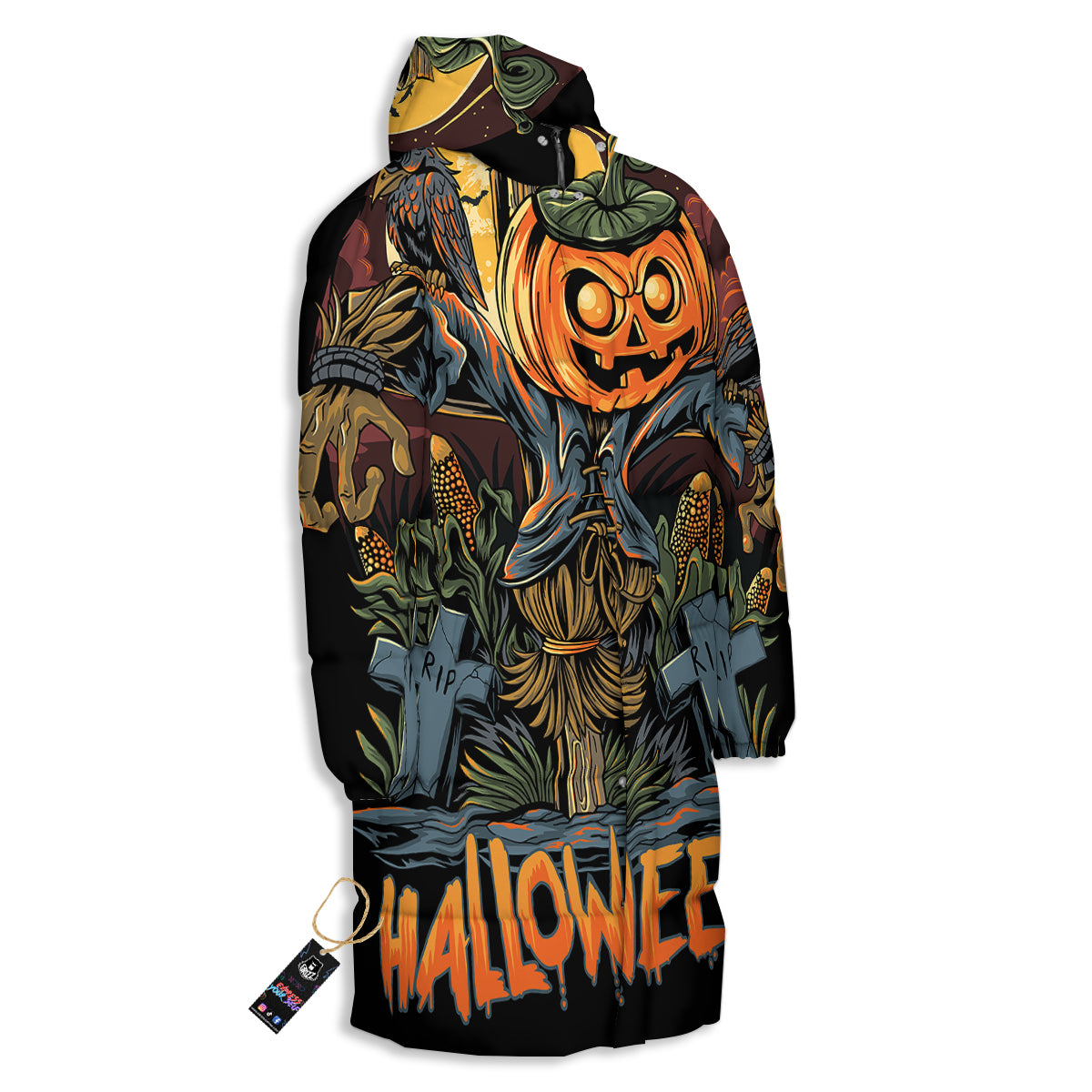 Halloween Scarecrow Print Long Down Jacket-grizzshop