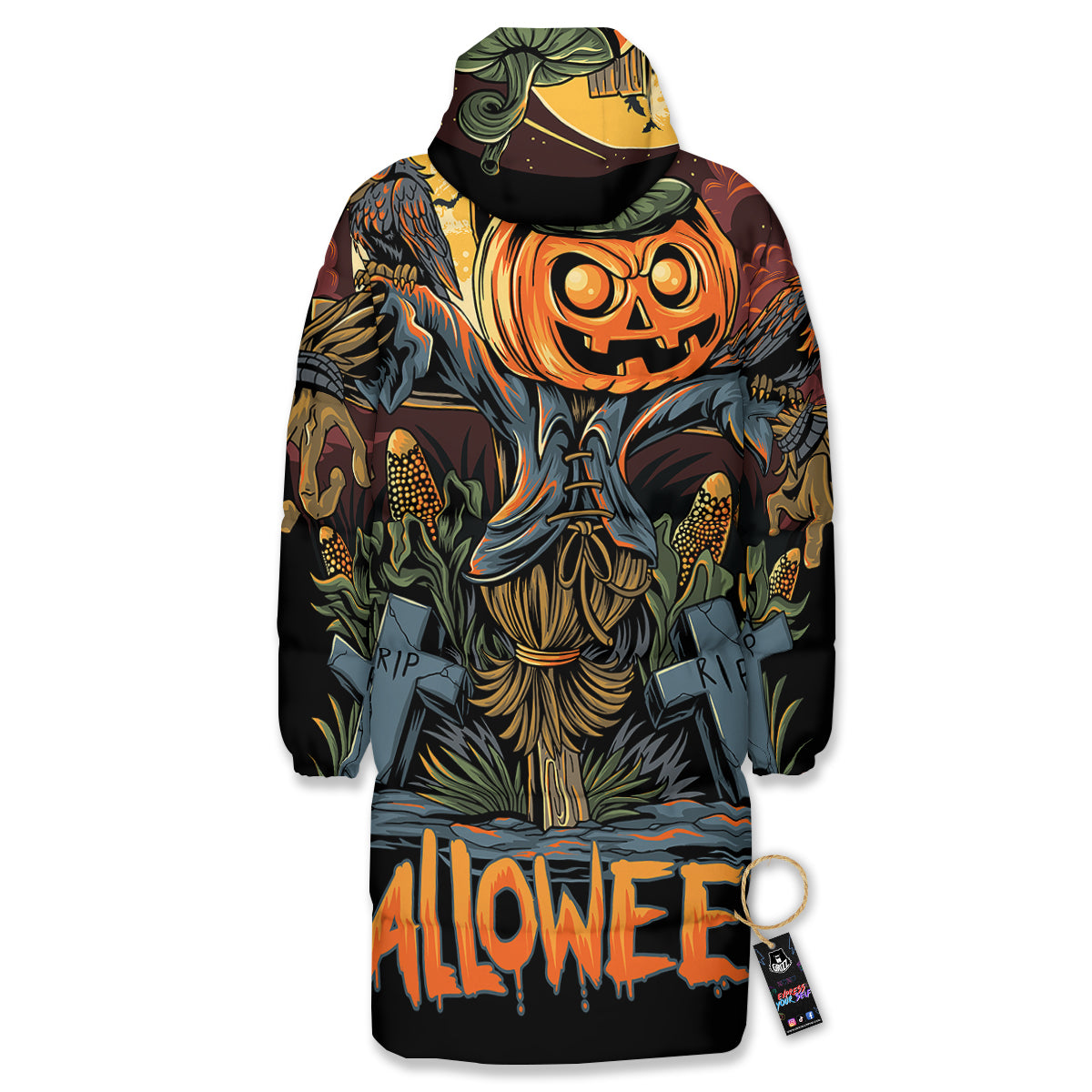 Halloween Scarecrow Print Long Down Jacket-grizzshop