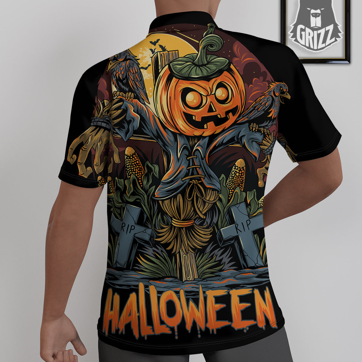 Halloween Scarecrow Print Untucked Shirts-grizzshop