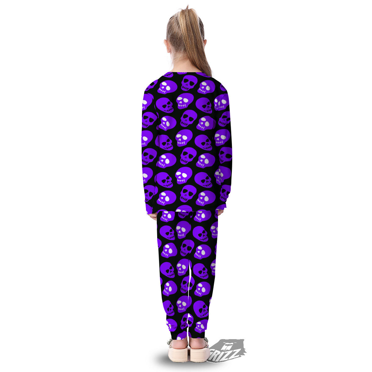 Halloween Skull Black And Purple Print Kid's Pajamas-grizzshop