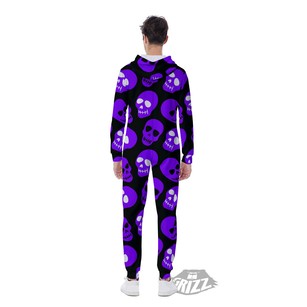 Halloween Skull Black And Purple Print Men's Jumpsuit-grizzshop