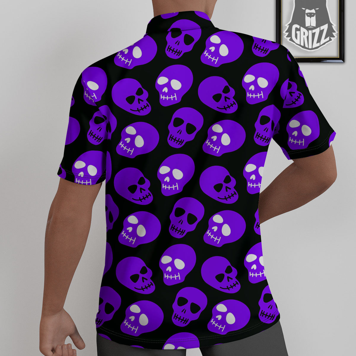 Halloween Skull Black And Purple Print Untucked Shirts-grizzshop