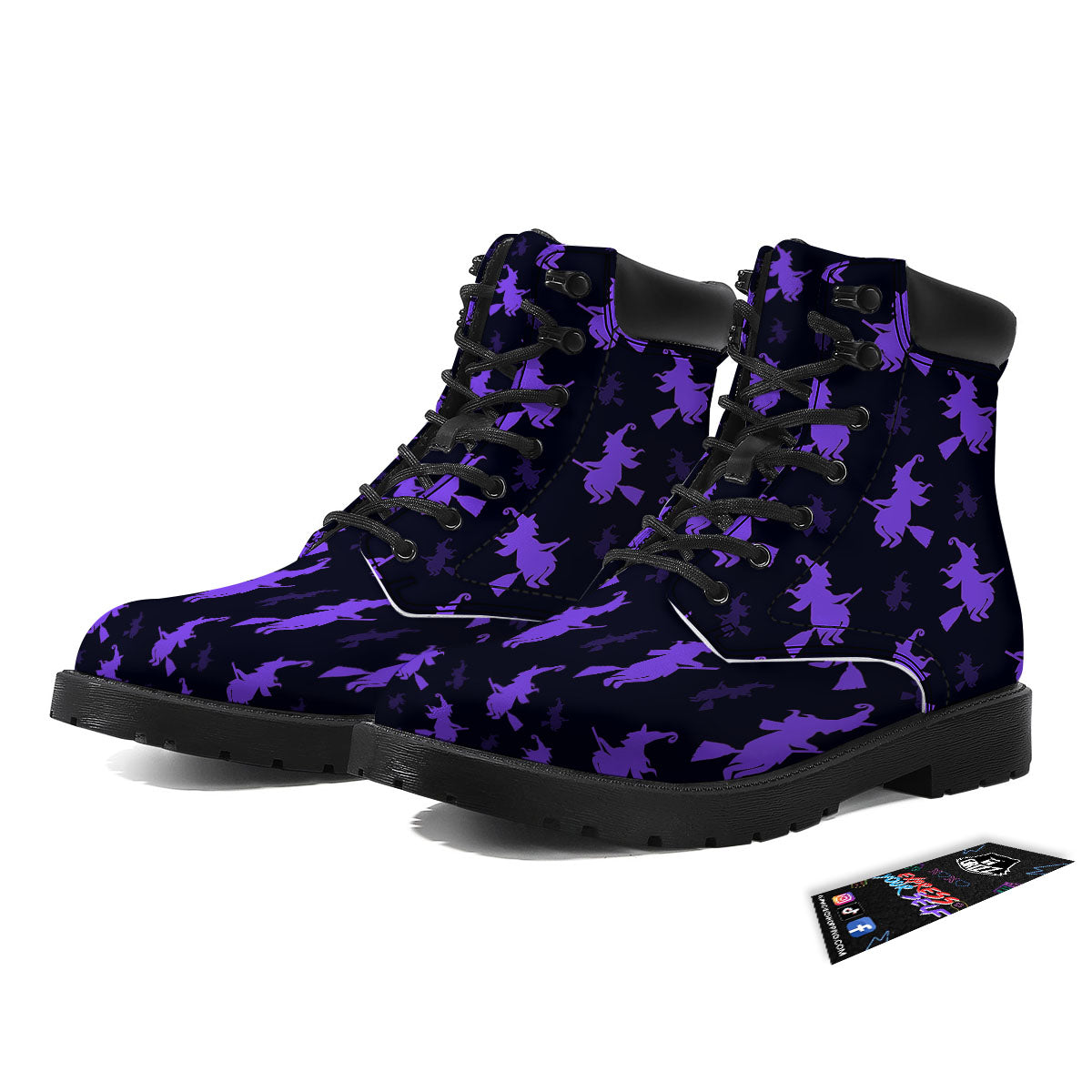 Halloween Witch Purple Print Pattern Boots-grizzshop