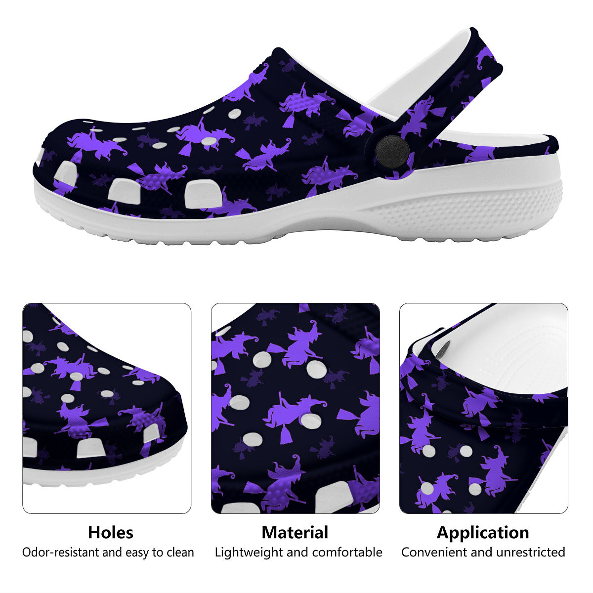 Halloween Witch Purple Print Pattern Clog-grizzshop
