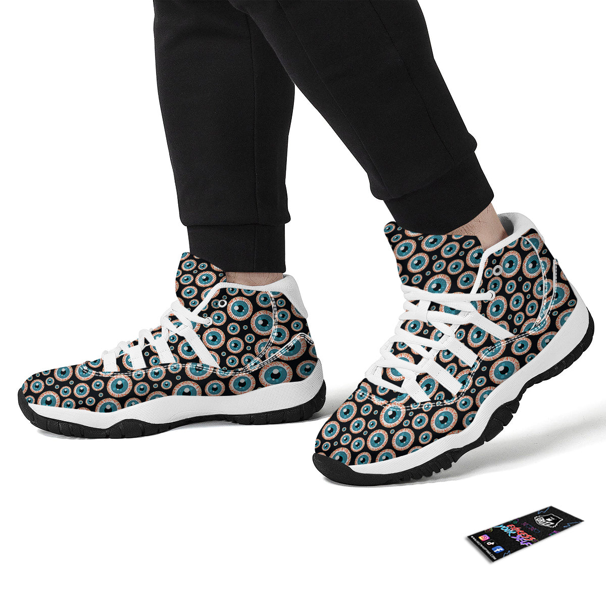 Halloween Zombie Eyes Pattern Print White Bball Shoes-grizzshop