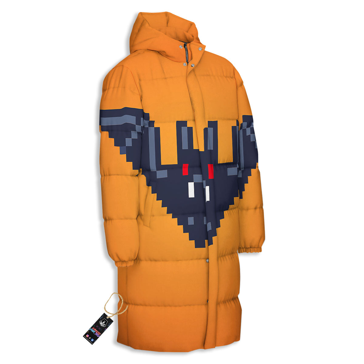 Halloween Bat 8-Bit Pixel Print Long Down Jacket