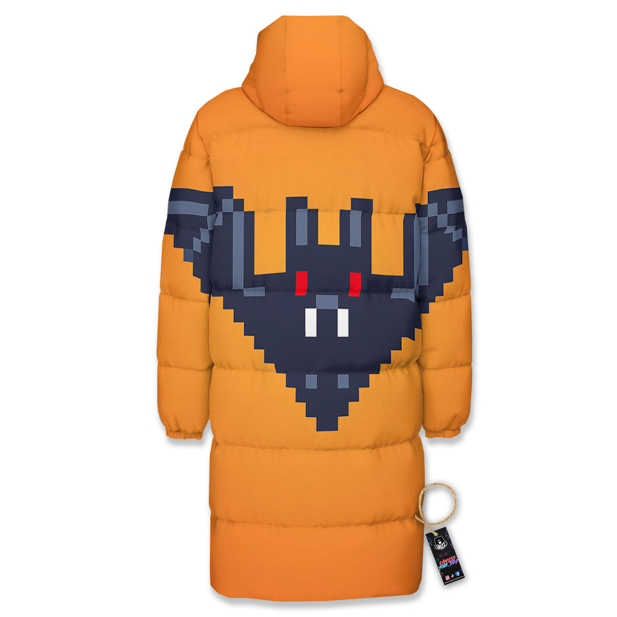 Halloween Bat 8-Bit Pixel Print Long Down Jacket
