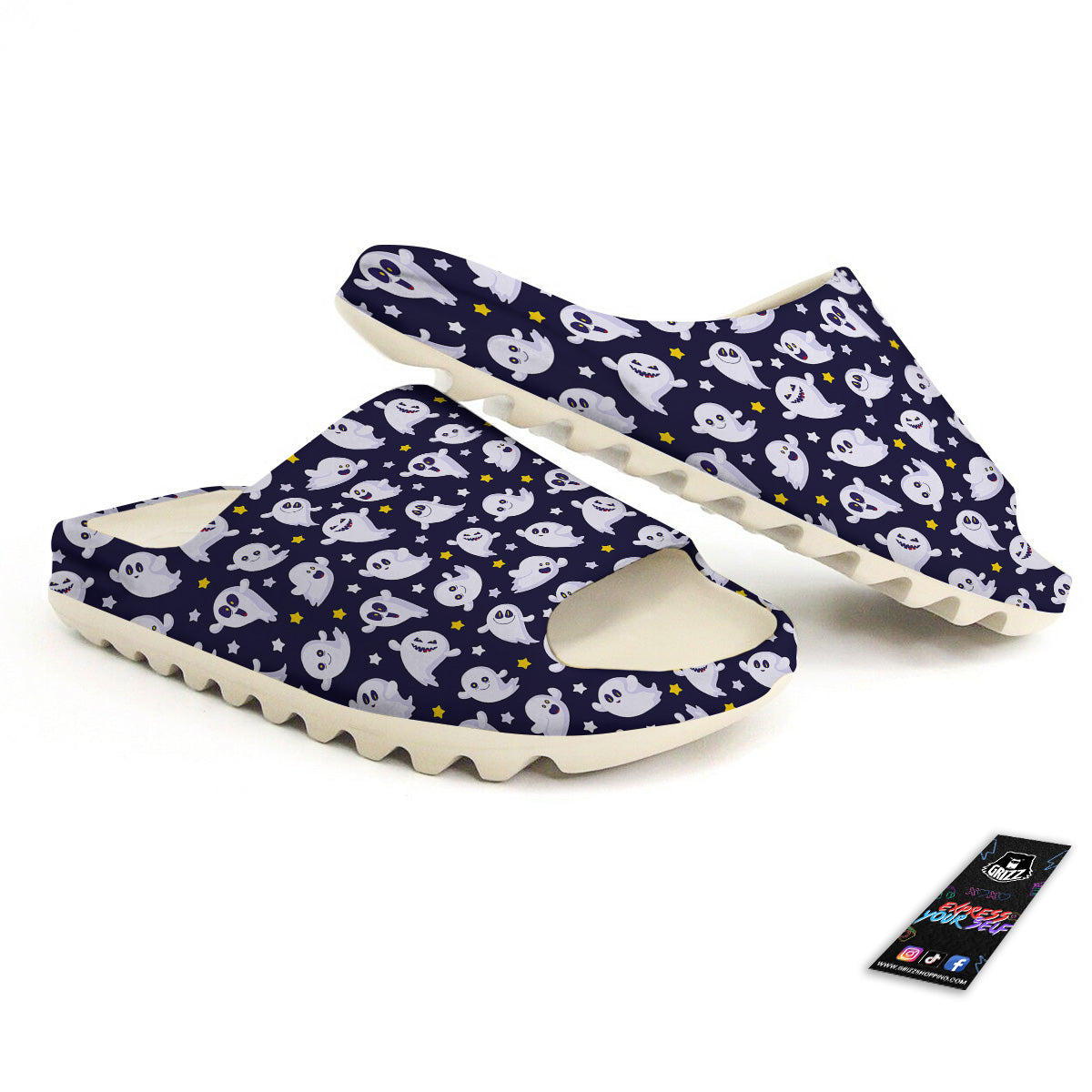 Halloween Cute Ghost Emoji Print Pattern Sandals-grizzshop
