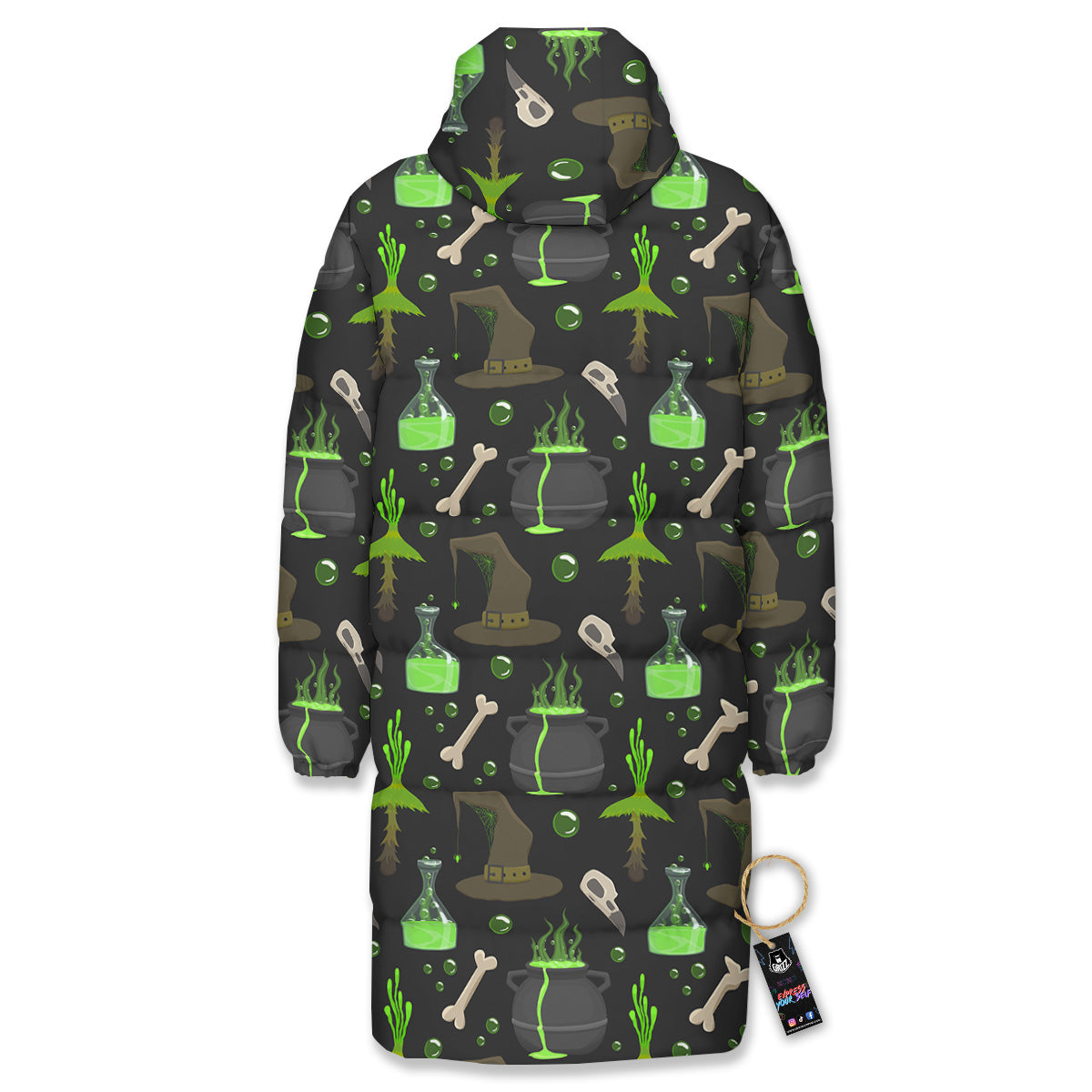 Halloween Green Poison Witch Print Pattern Long Down Jacket