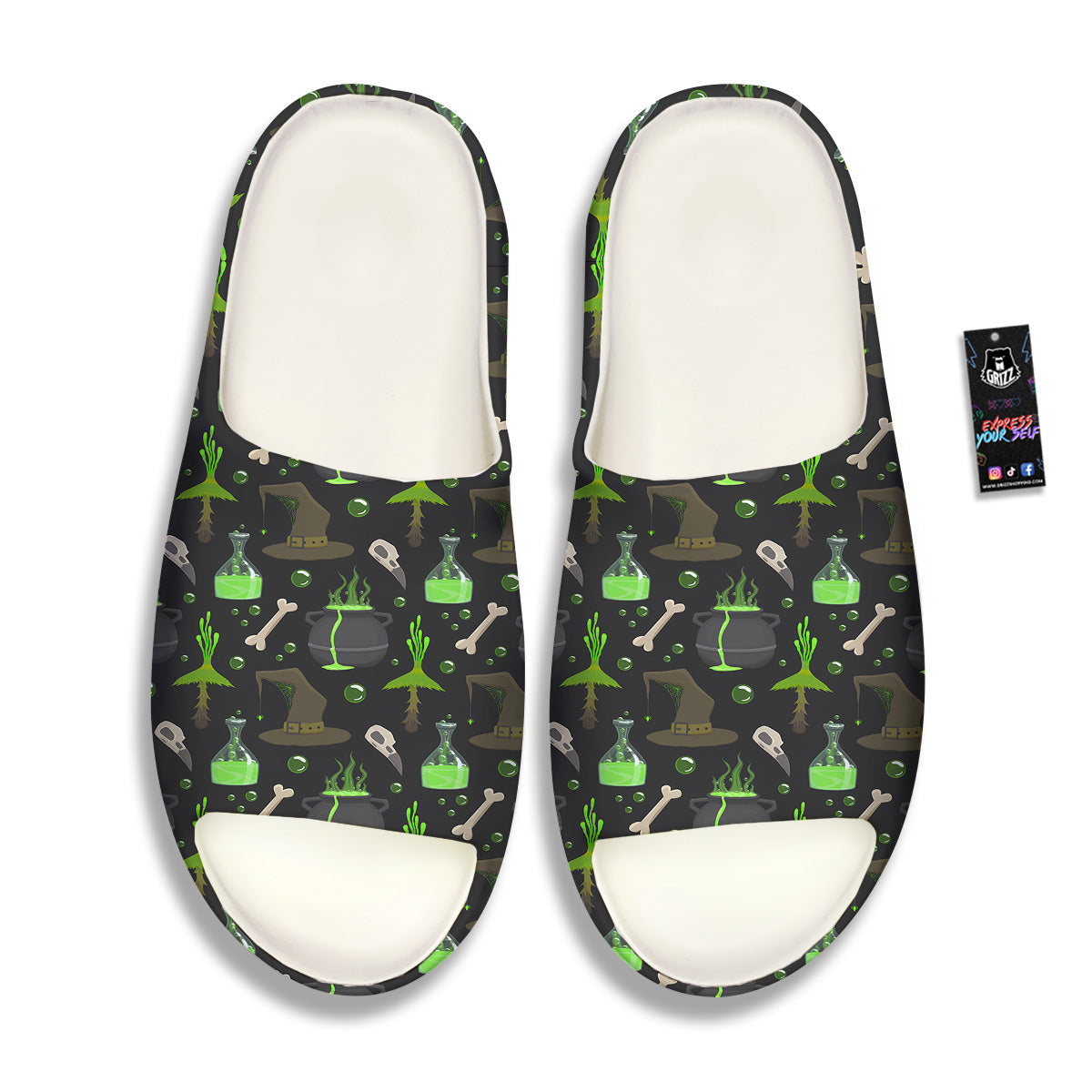 Halloween Green Poison Witch Print Pattern Sandals-grizzshop