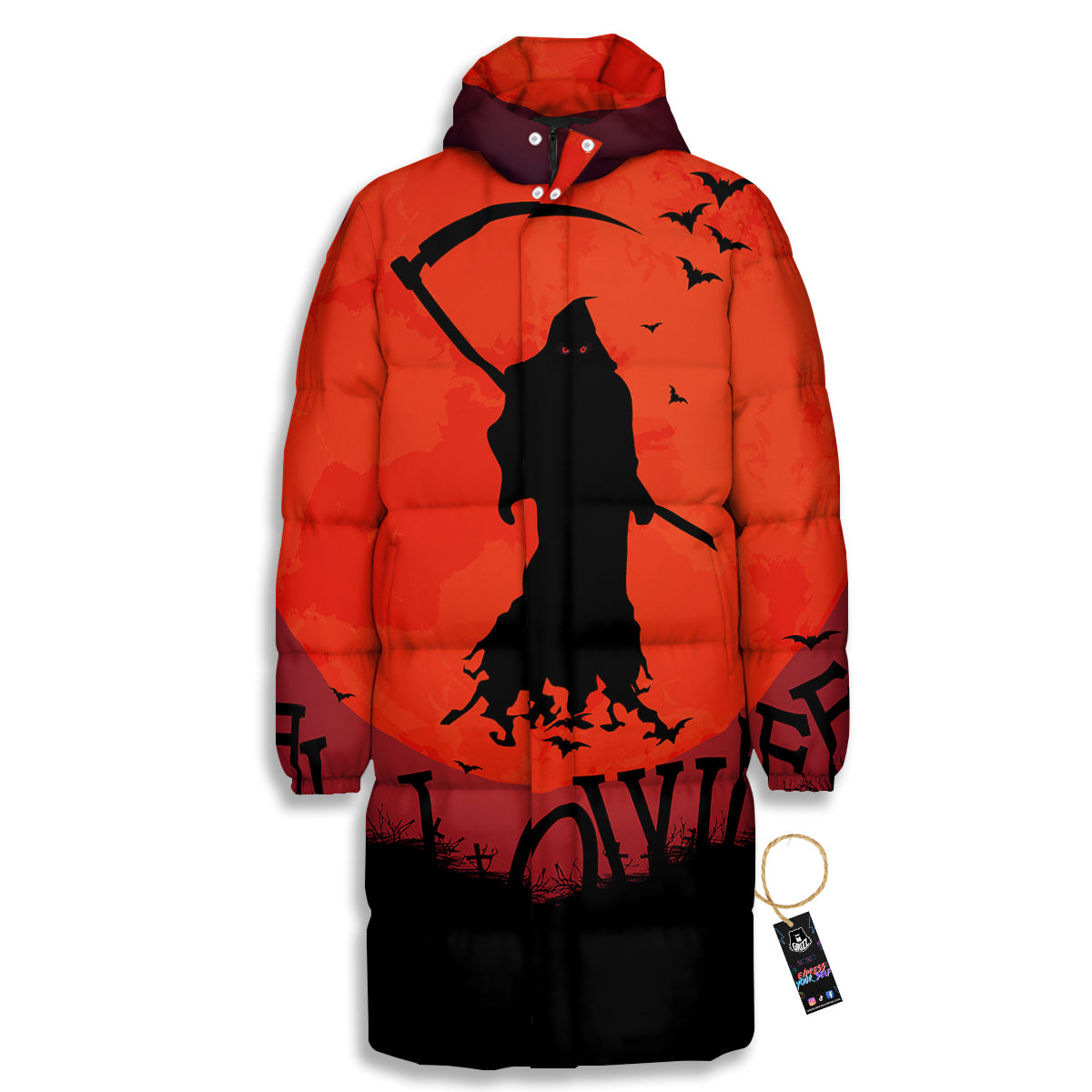 Halloween Grim Reaper Print Long Down Jacket