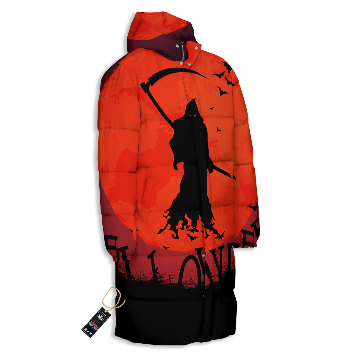 Halloween Grim Reaper Print Long Down Jacket