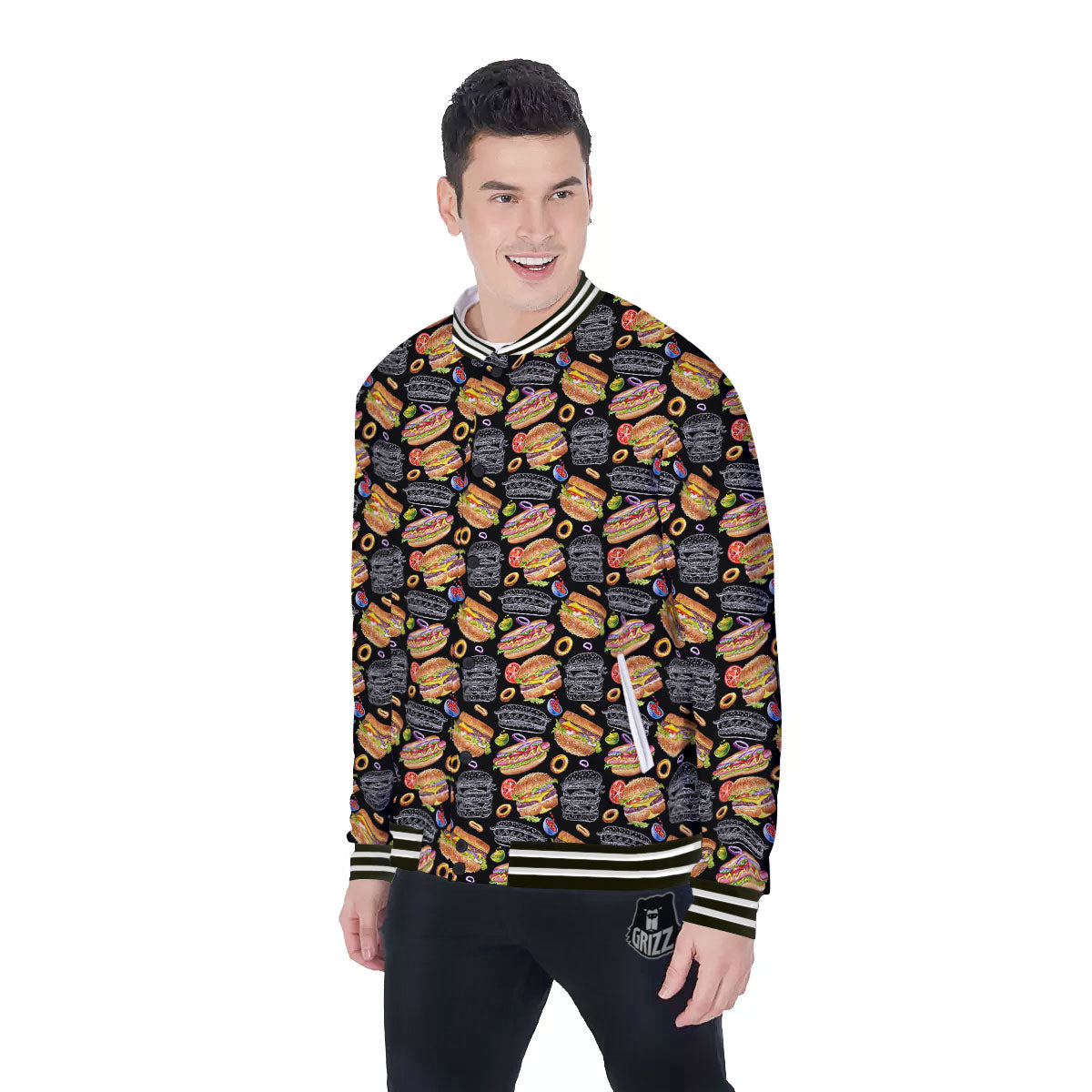 Hamburger And Hot Dog Print Pattern Baseball Jacket-grizzshop