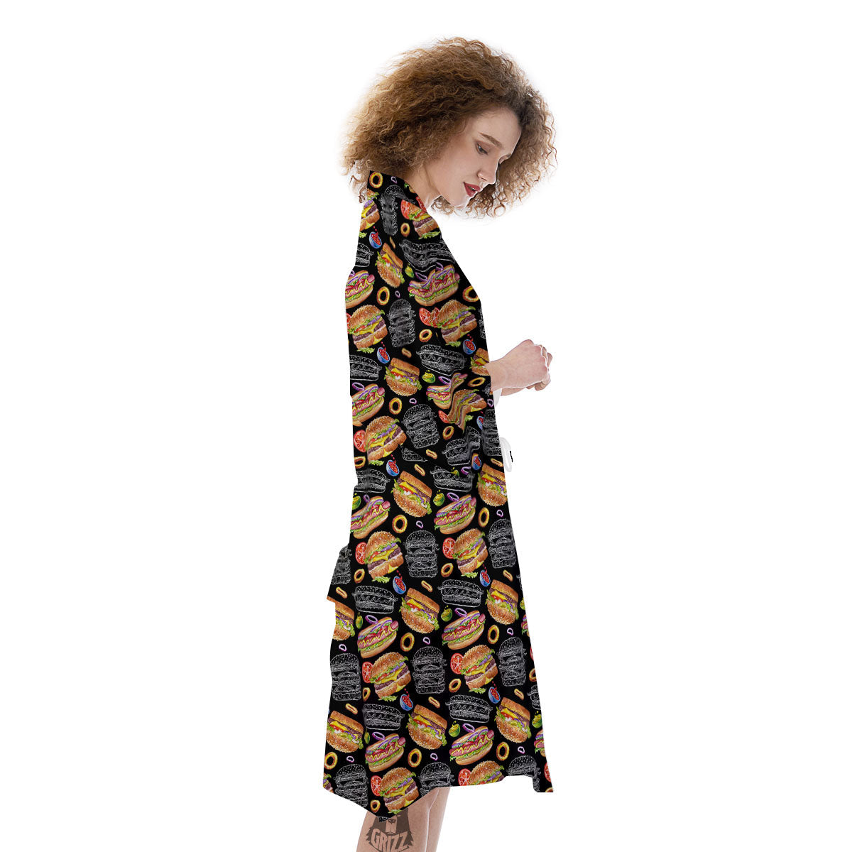 Hamburger And Hot Dog Print Pattern Kimono-grizzshop