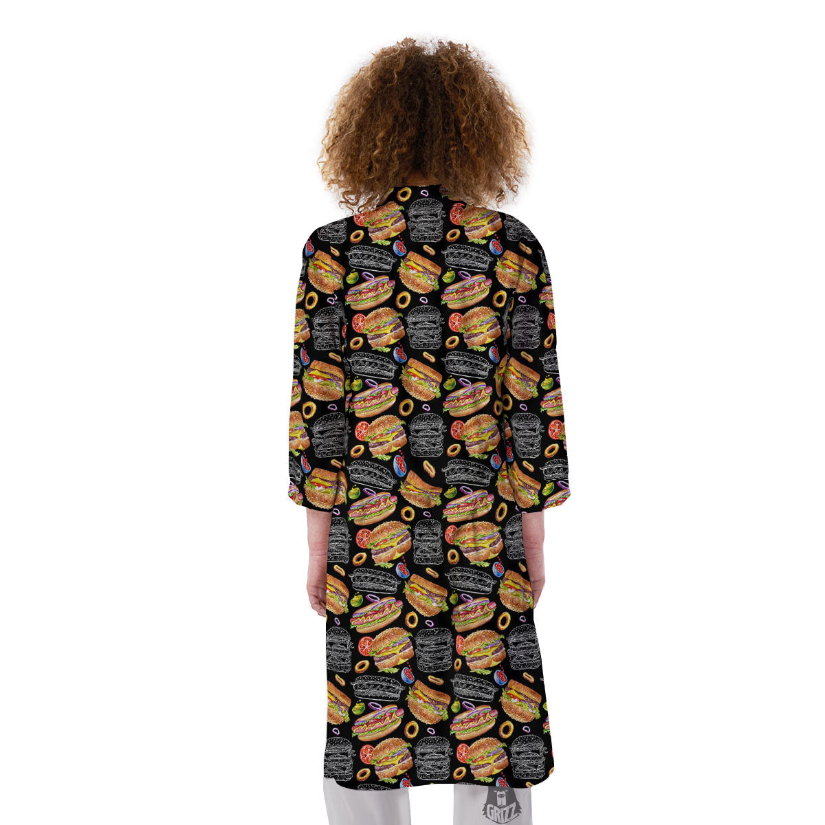 Hamburger And Hot Dog Print Pattern Kimono-grizzshop