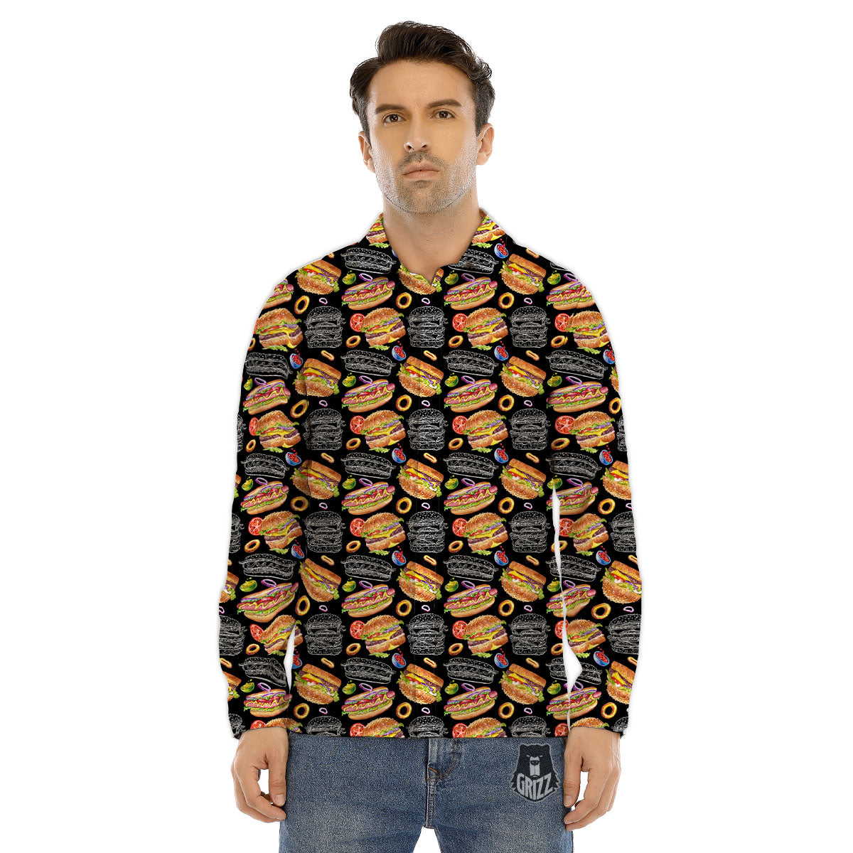 Hamburger And Hot Dog Print Pattern Men's Dress Shirts-grizzshop