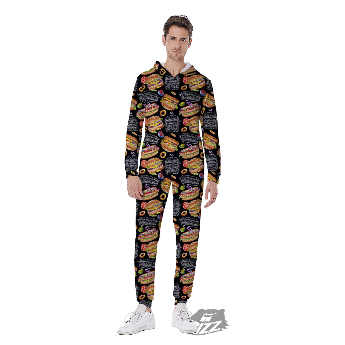 Hamburger And Hot Dog Print Pattern Men's Jumpsuit-grizzshop