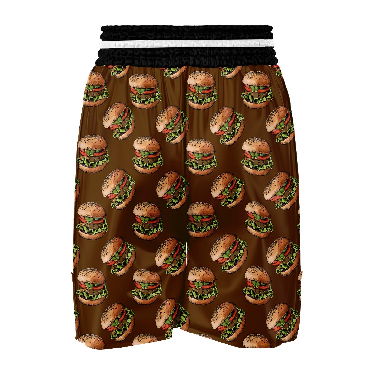 Hamburger Brown Pattern Print Boxing Shorts-grizzshop