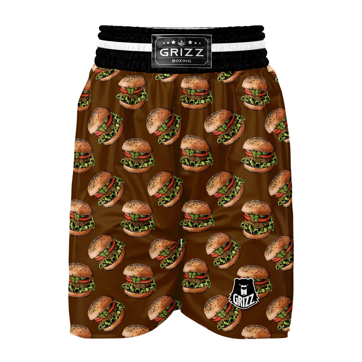 Hamburger Brown Pattern Print Boxing Shorts-grizzshop