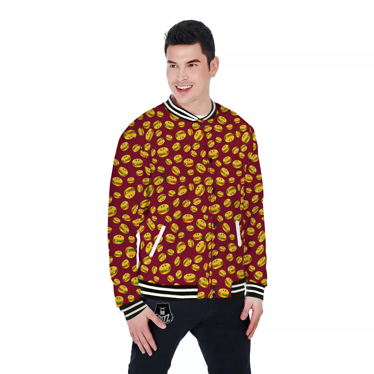 Hamburger Cute Print Pattern Baseball Jacket-grizzshop