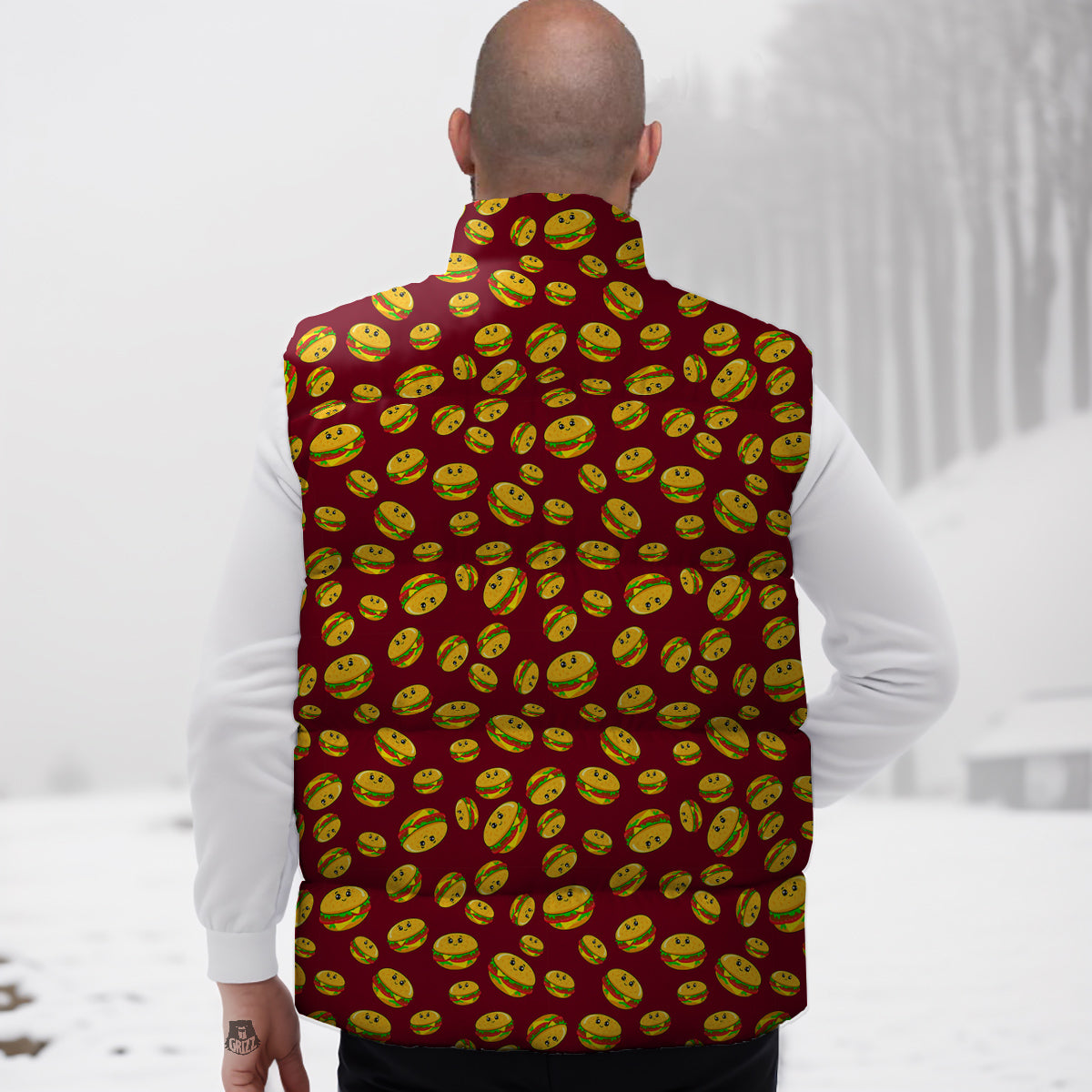 Hamburger Cute Print Pattern Down Vest-grizzshop